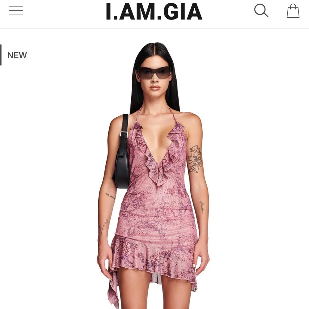 I.AM.GIA Pink Ruffle V-Neck Mini Dress